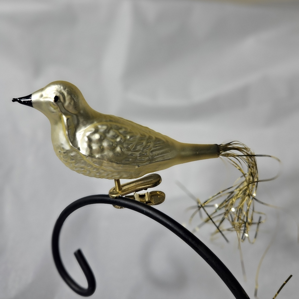 Vintage Light Gold Blown Glass Clip-On Bird Christmas Tree Ornament Germany